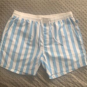 Blue and white striped men’s bathing suit